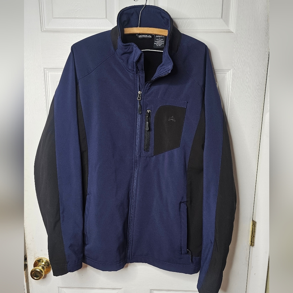 Minus Zero Men's Blue Black Softshell Jacket Athletic Hoodless Polyester Shell L